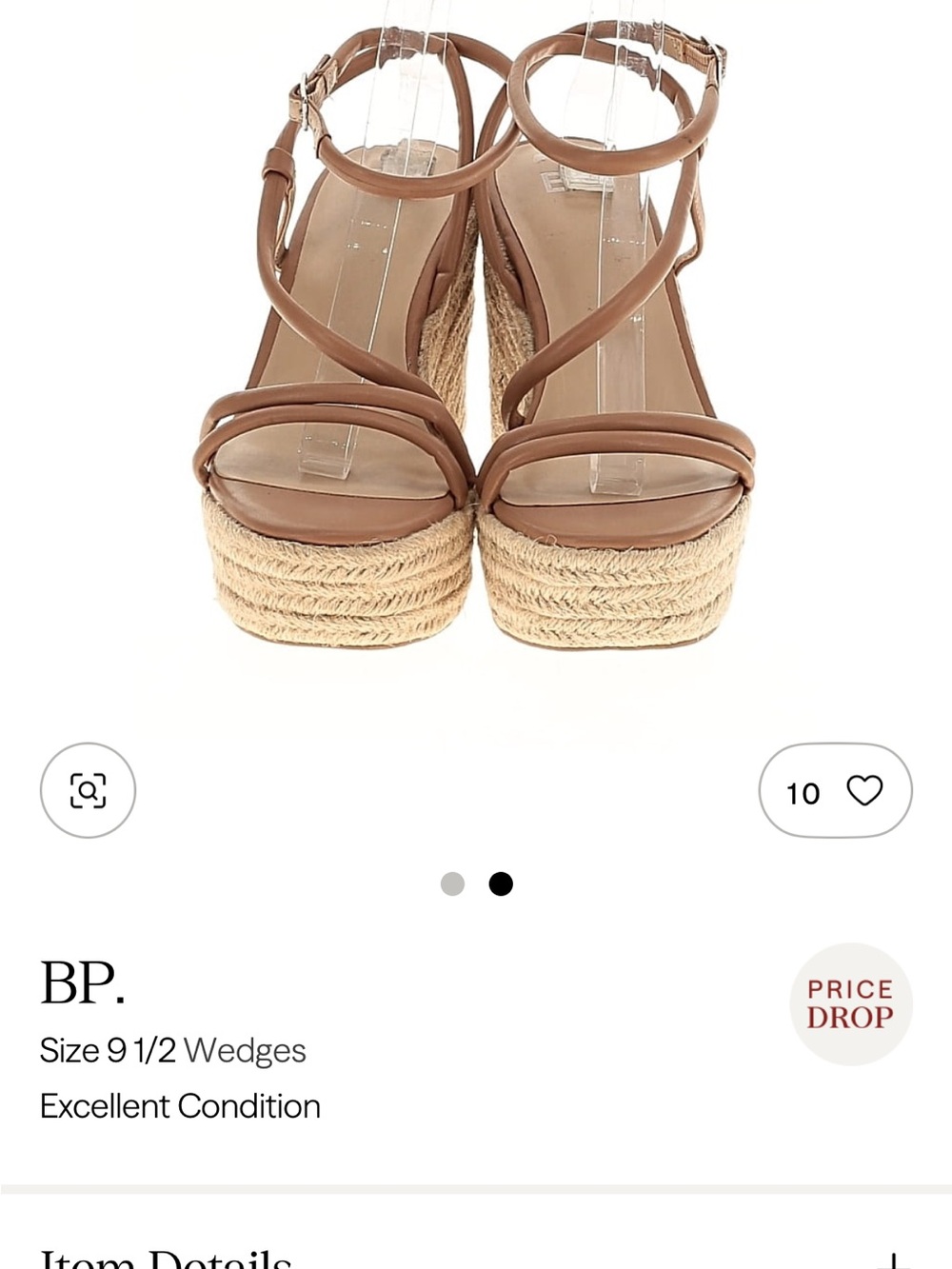 BP TAN Espadrille Platform Wedge Sandals 9.5
